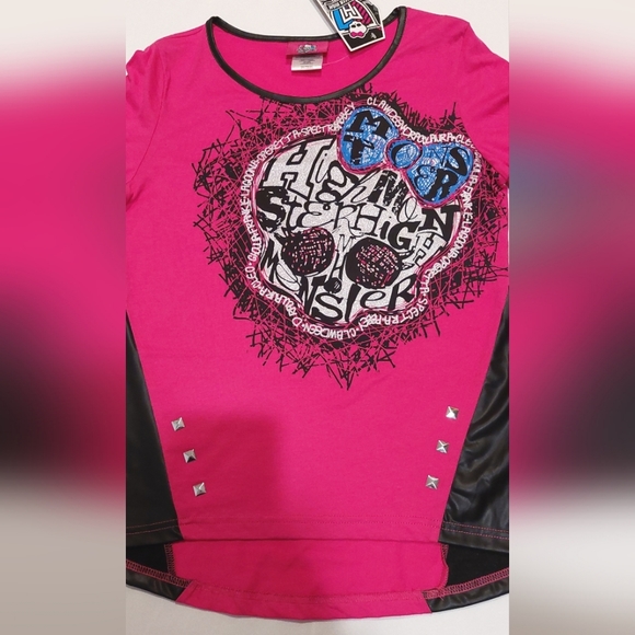 Monster High Girl's Sugar Skull Pink & Black Long Sleeved Top NWT Size XL(16) - Picture 2 of 8